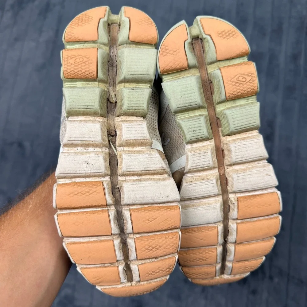 On Cloudflow Womens Running Shoes Tan Beige Green Helion Sneakers Size 7